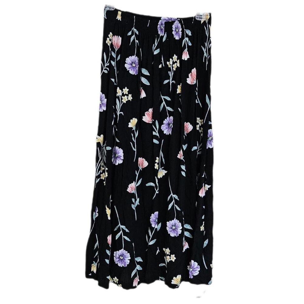 90s indie cottagecore black floral shirt and maxi skirt set - Picture 3 of 8